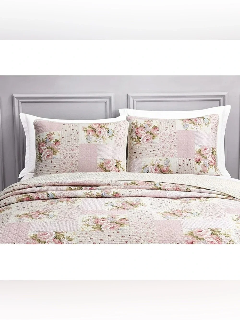 Floral Patchwork Pink oversized king 3 piece Quilt Set